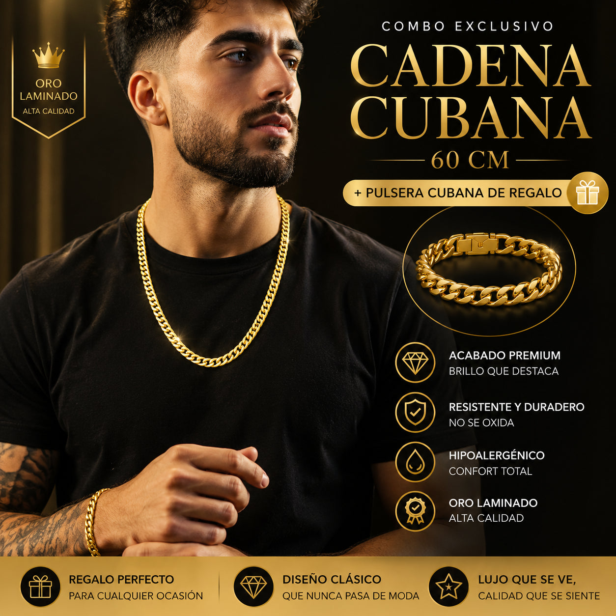 Kit Estilo Urbano™ — Cadena + Pulsera Oro Laminado 18K para Hombre