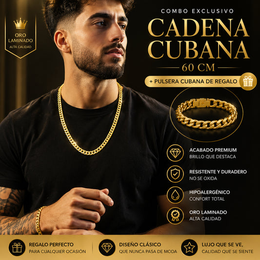 Kit Estilo Urbano™ — Cadena + Pulsera Oro Laminado 18K para Hombre