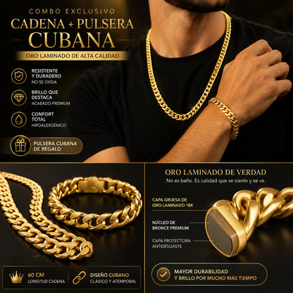 Kit Estilo Urbano™ — Cadena + Pulsera Oro Laminado 18K para Hombre