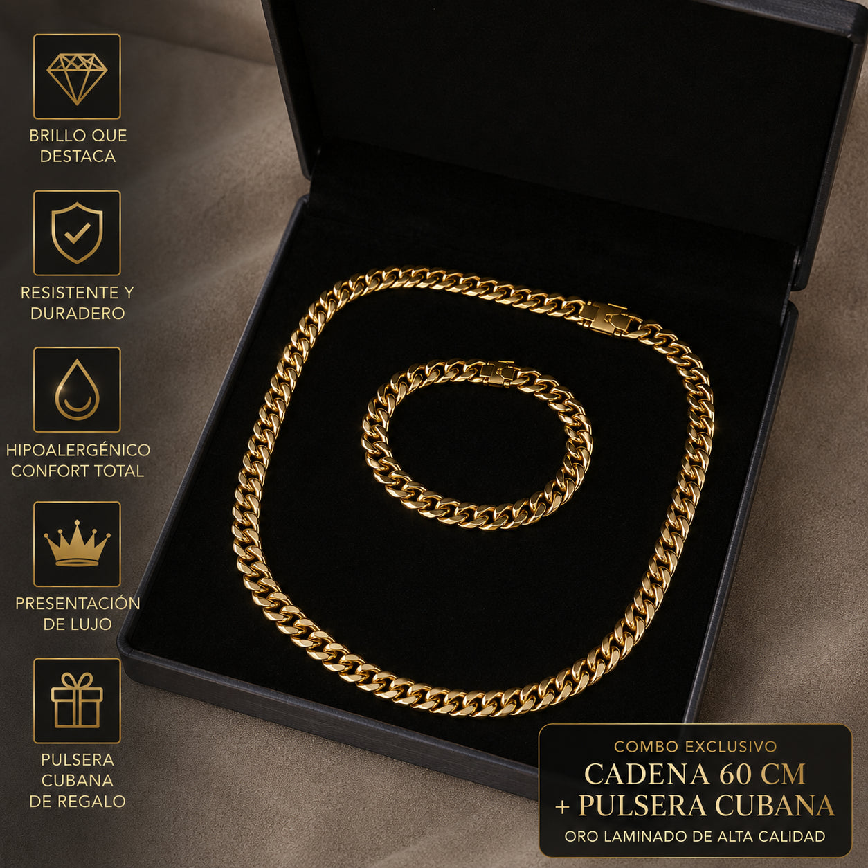 Kit Estilo Urbano™ — Cadena + Pulsera Oro Laminado 18K para Hombre